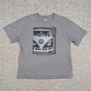 Volkswagon Bus T-Shirt Gray MEDIUM "Just A Bit Off Center" Tee Newport Blue 2015